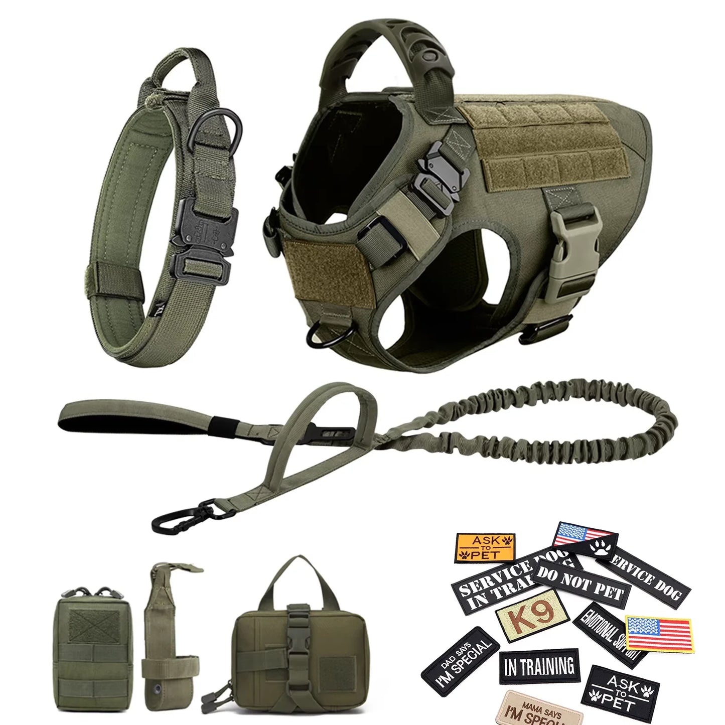 Military Large Dog Harness Vest Set With Patches For Malinois