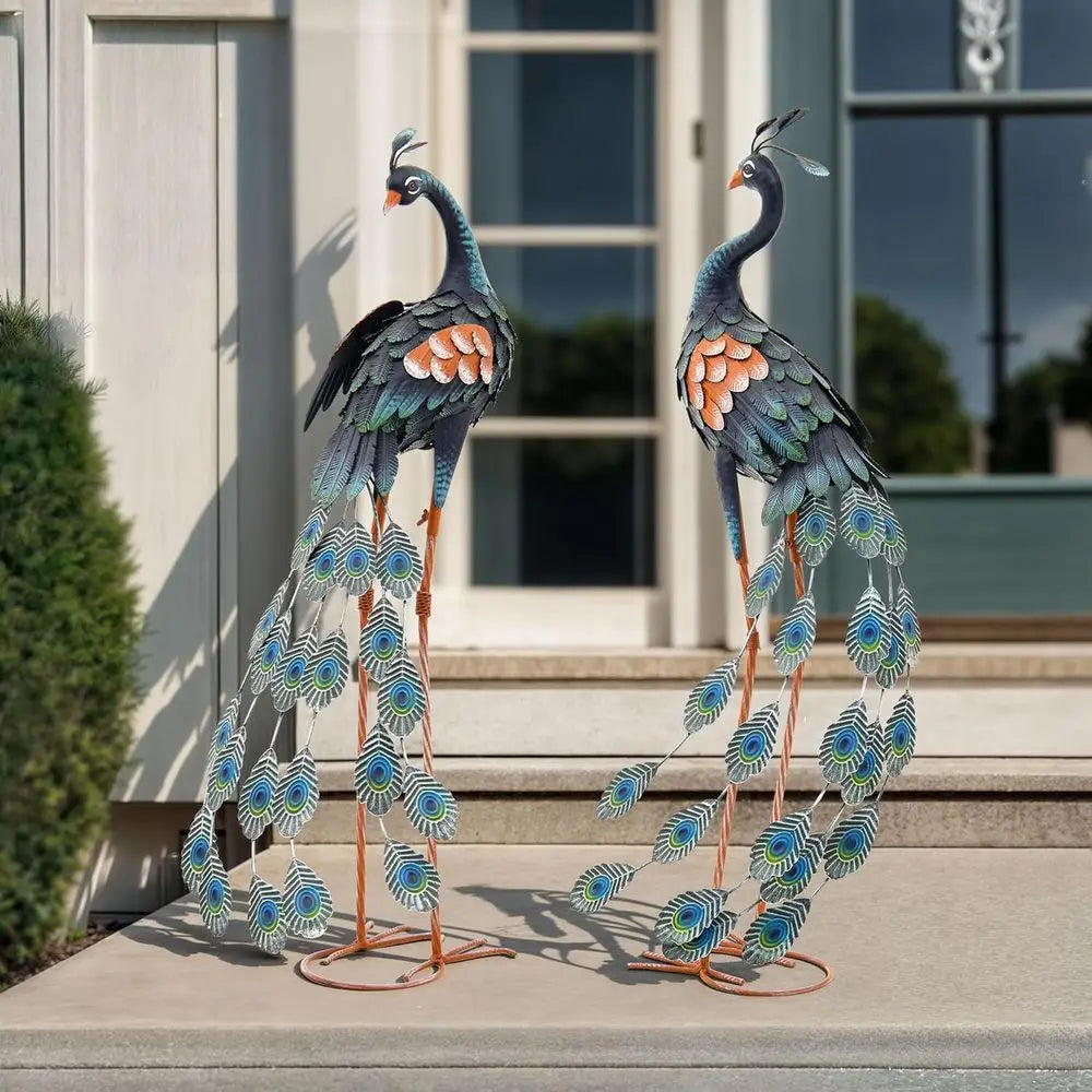 Extra Large Metal Peacock Garden Statue With Stable Ground Stakes