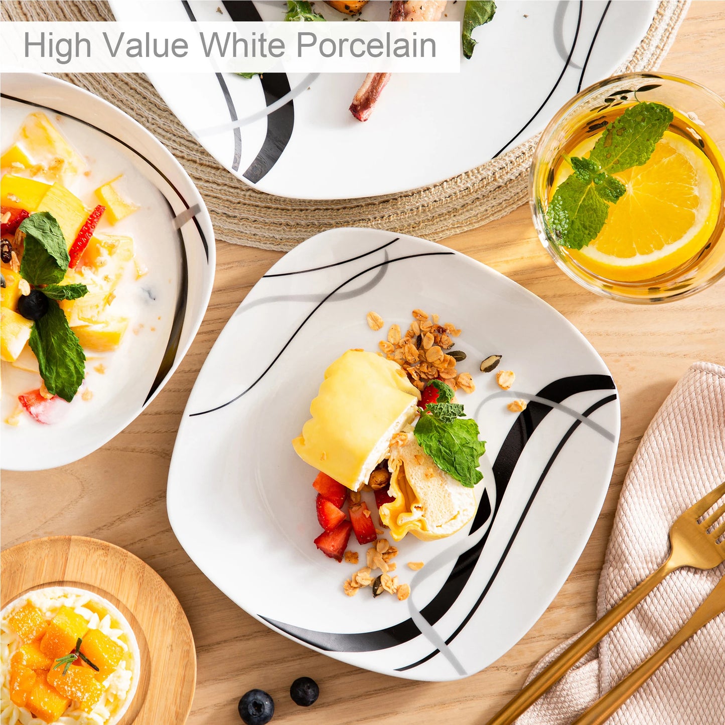 MALACASA Fiona Porcelain Dinnerware Set Ceramic Dishware Collection