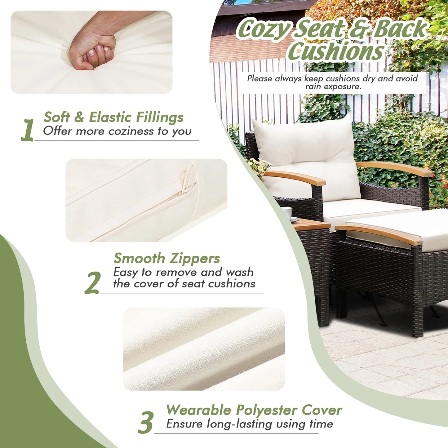 HOMASIS 5 Piece Patio Rattan Furniture Set With Wood Top