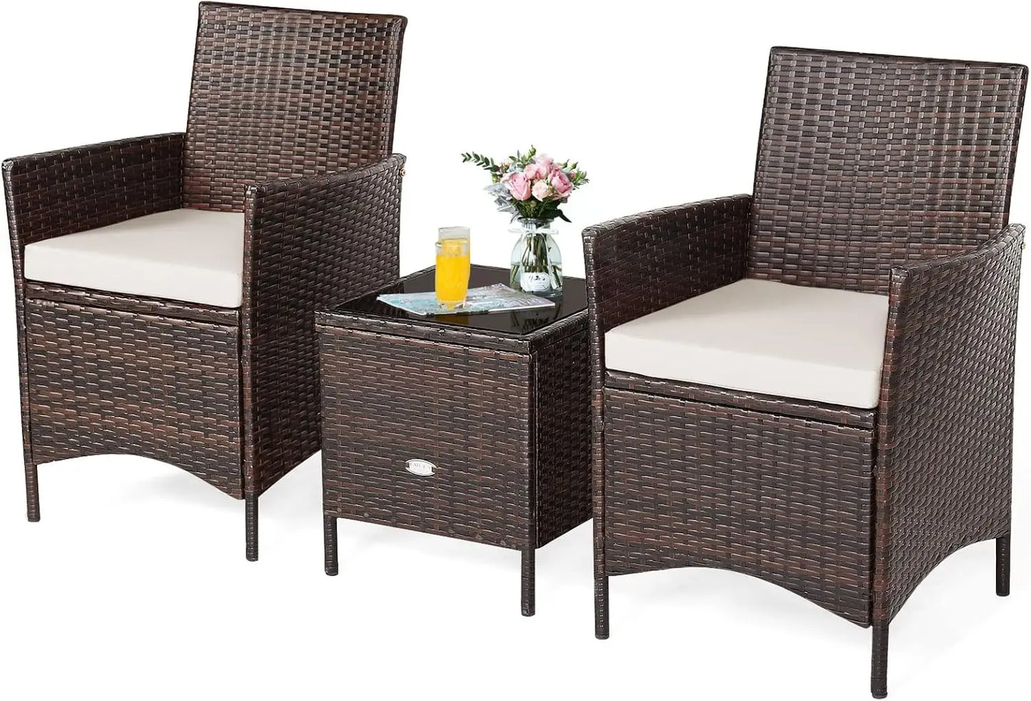 Three Piece Patio Conversation Set With Wicker Chairs