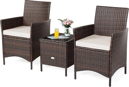 Three Piece Patio Conversation Set With Wicker Chairs
