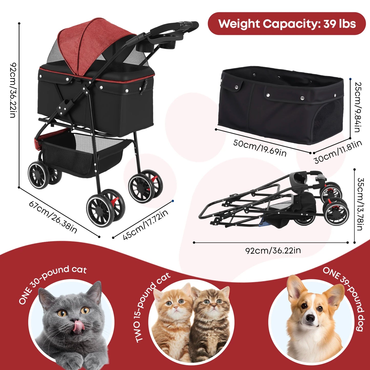 Chihuahua Pet Stroller for Small and Medium Dogs Cats Foldable