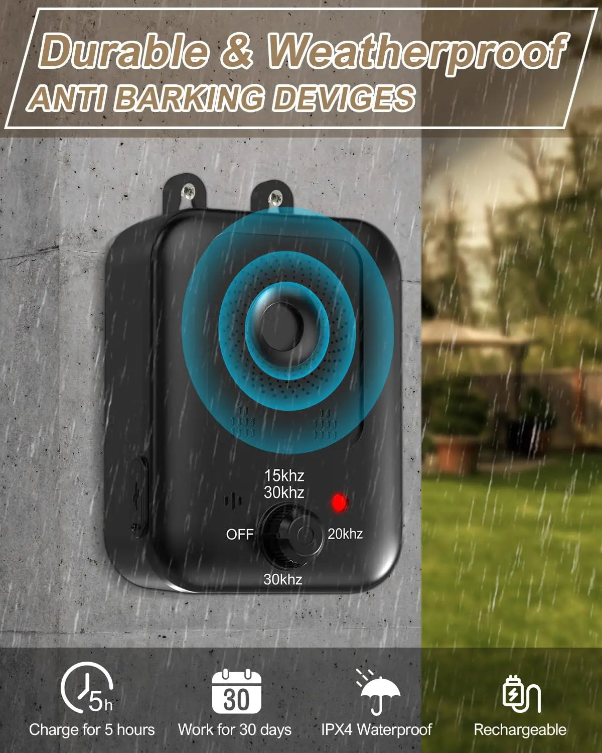 PetEdu Automatic Bark Deterrent Device Ultrasonic Rechargeable Indoor Outdoor