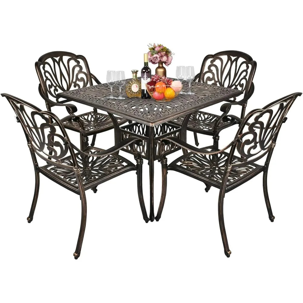 Outdoor Patio Dining Set Cast Aluminum Four Chairs Umbrella Table