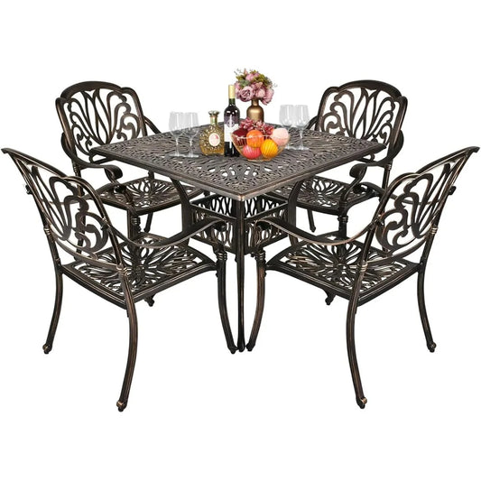 Outdoor Patio Dining Set Cast Aluminum Four Chairs Umbrella Table