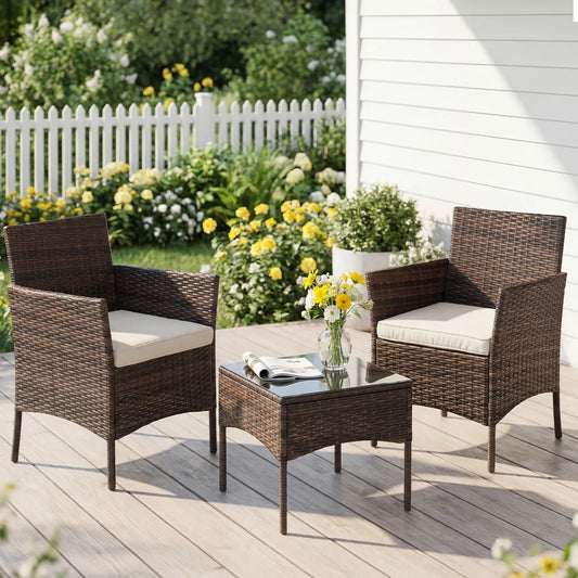 JHK Outdoor Patio Furniture Set With Glass Table And Chairs