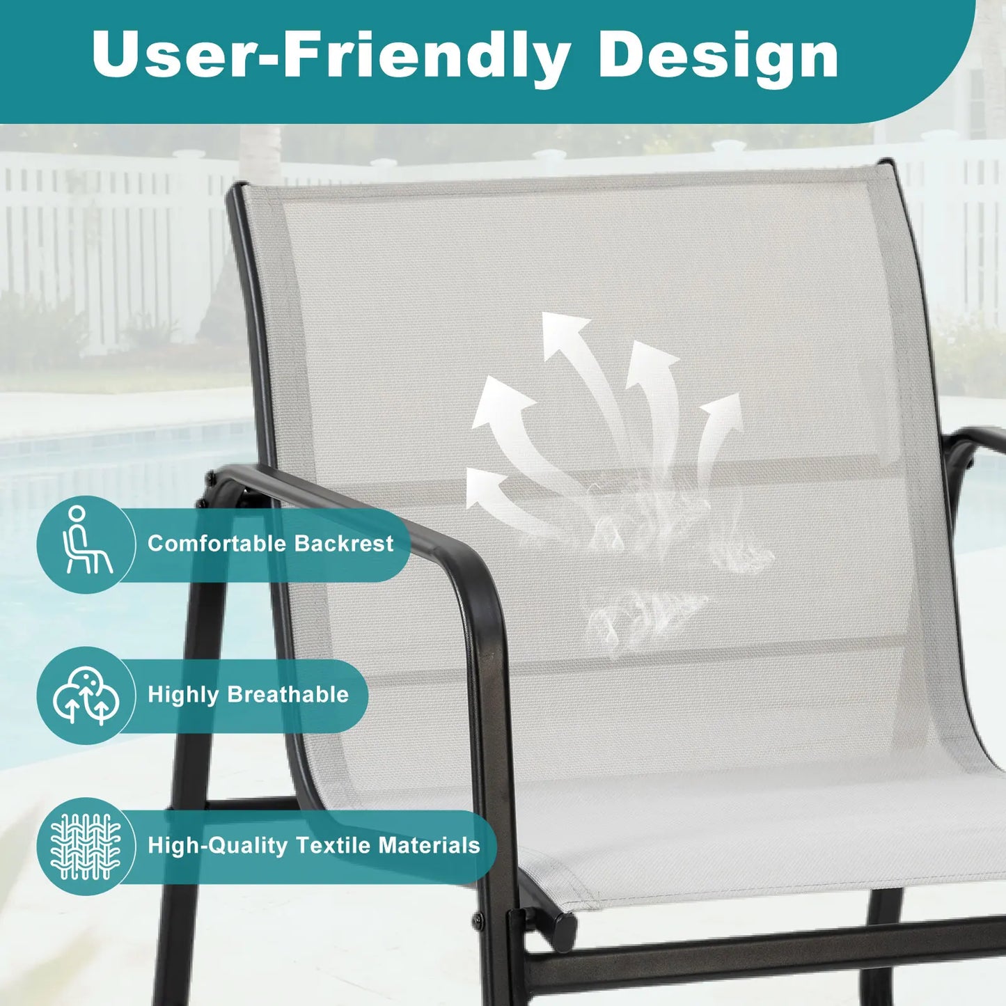 JHK Patio Furniture 3 Piece Set With Table Metal Frame