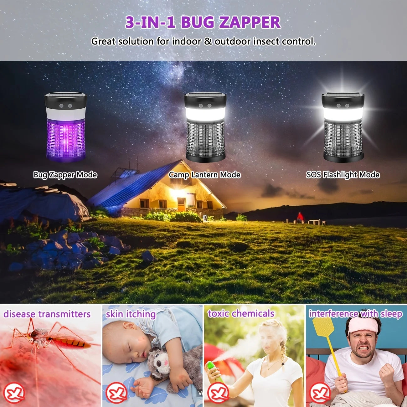 Bug Zapper 3000V Mosquito Killer Rechargeable Indoor Outdoor