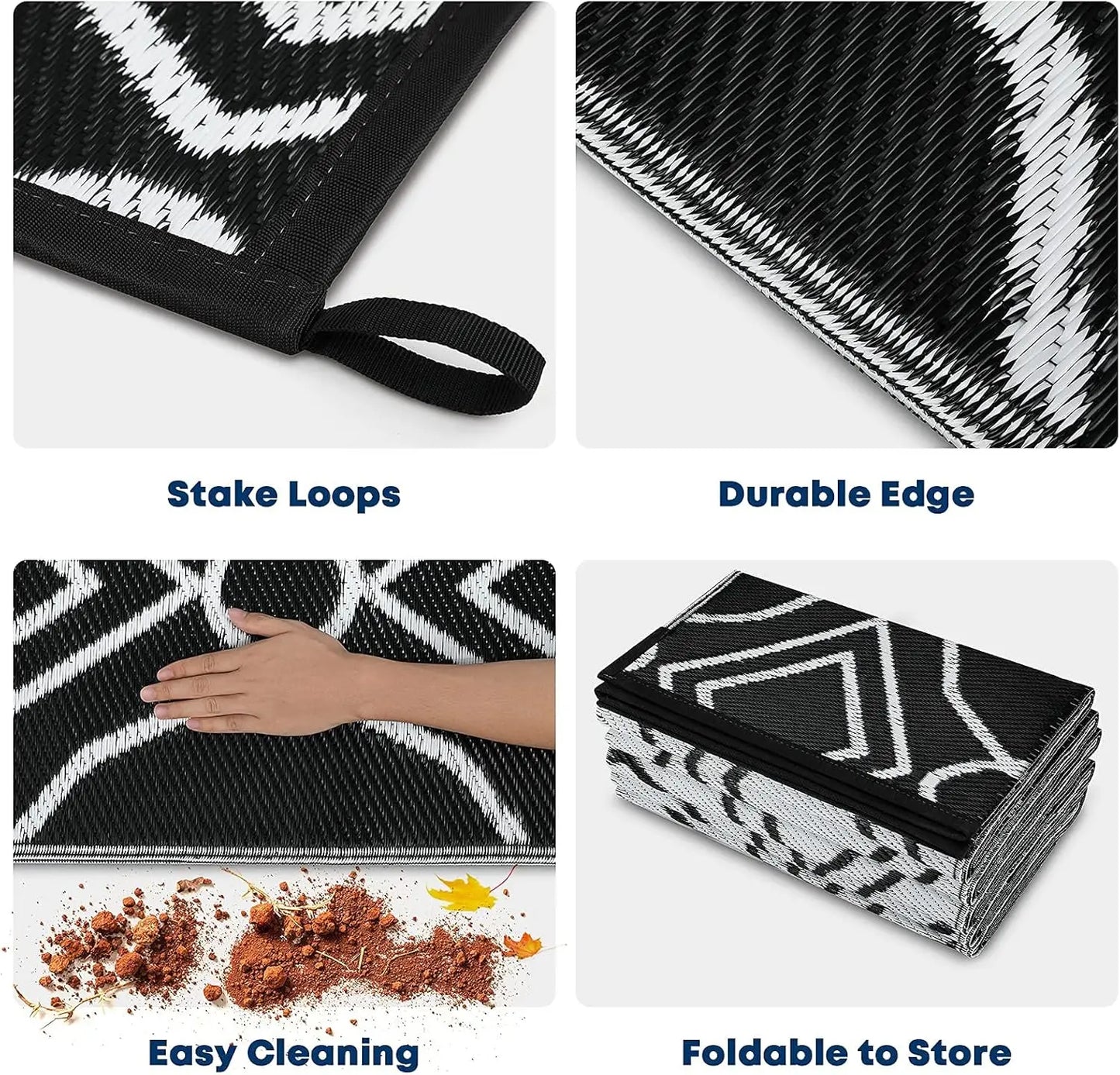 Outdoor Rug Waterproof RV Camping Patio Reversible With Corner Loops