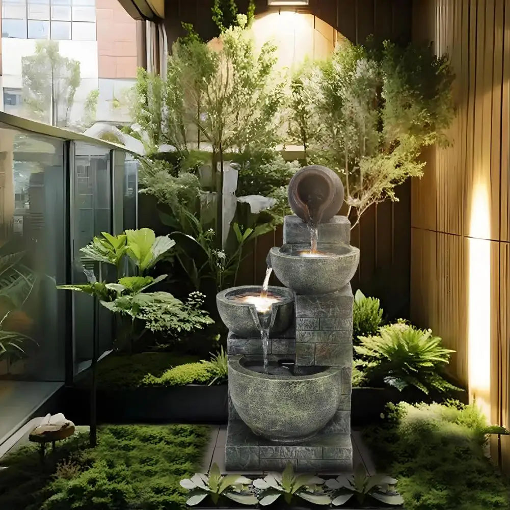 Rockery Waterfall Fountain With LED Light For Garden Patio
