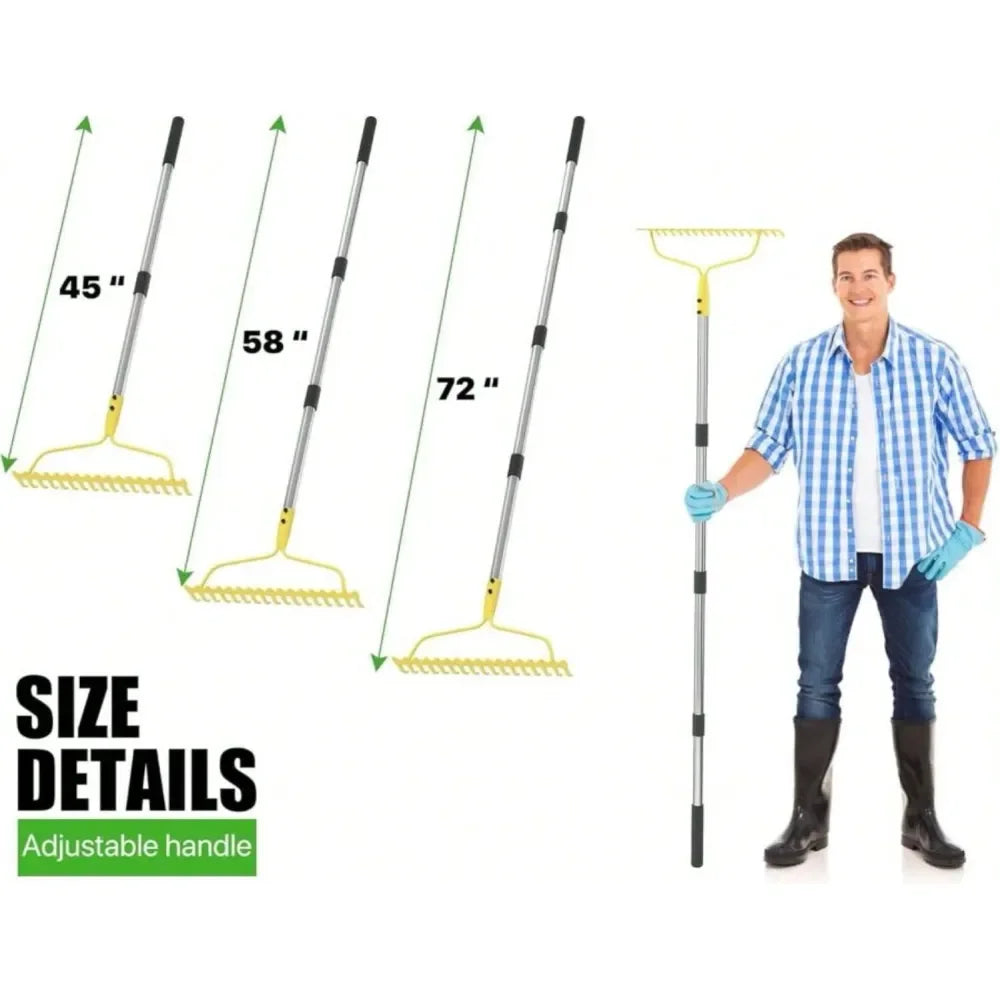 Heavy Duty Bow Rake for Leaves, 17 Tines, Metal Handle
