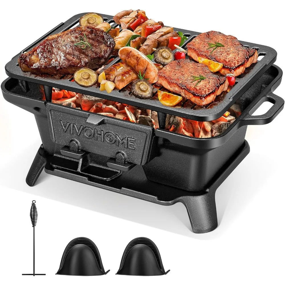 NBVCX Portable Rectangle Charcoal Grill With Double-Sided Grate