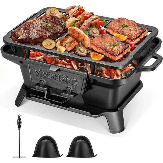 NBVCX Portable Rectangle Charcoal Grill With Double-Sided Grate