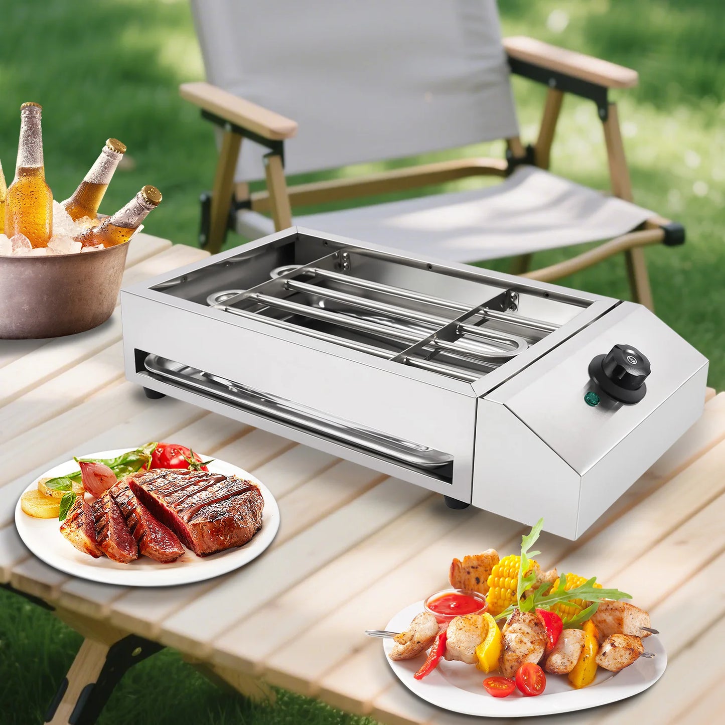 1800W 110V Electric BBQ Grill Tabletop Smokeless