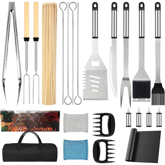 122 Piece BBQ Gift Set For Men Tongs Spatula Skewers