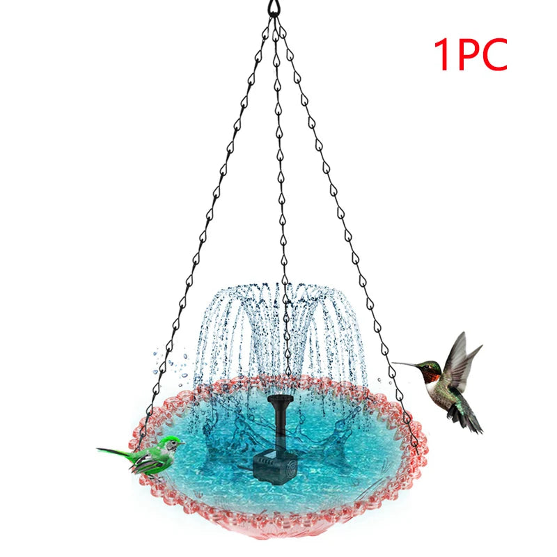 Hanging Bird Bath Fountain And Feeder With Spray Nozzles
