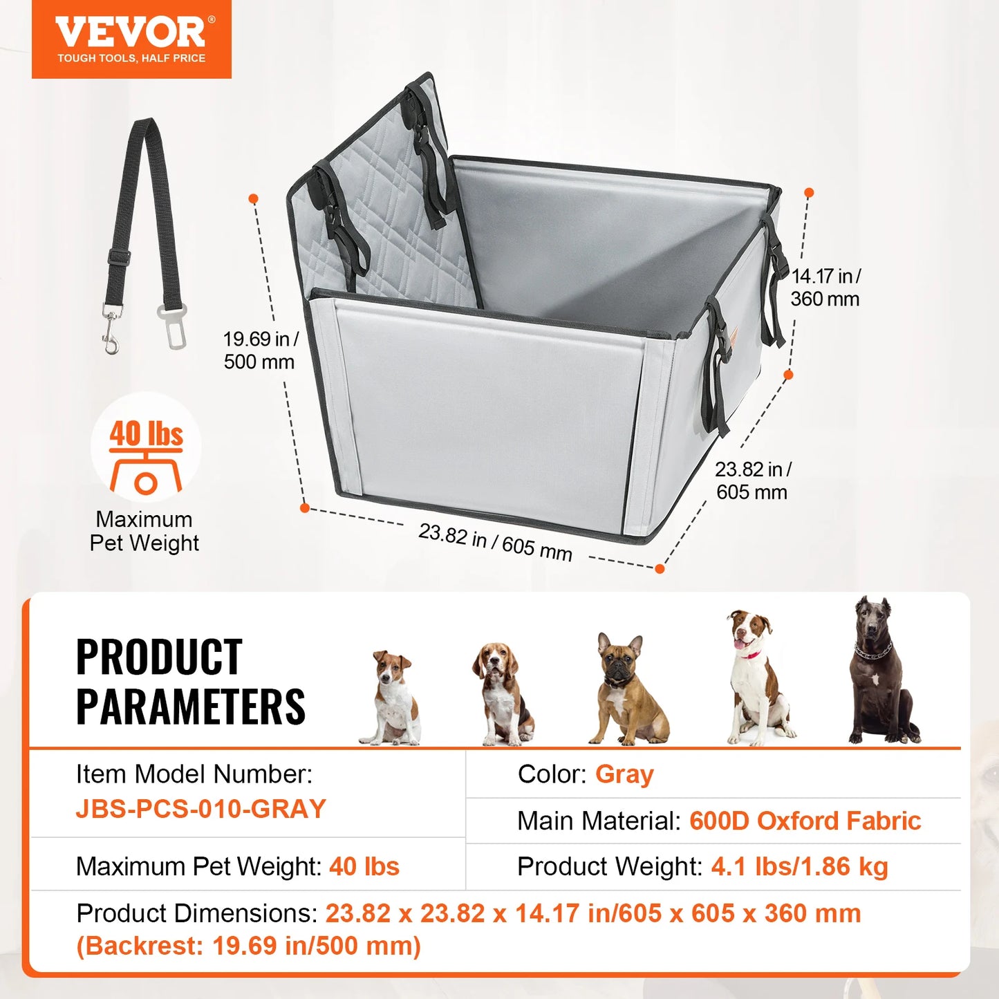 SucceBuy Waterproof Dog Car Seat Booster With Clip-On Leash