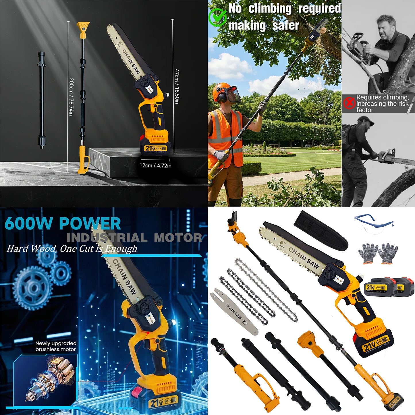 2-In-1 Cordless Extension Pole Saw For Yard Wood Cutting