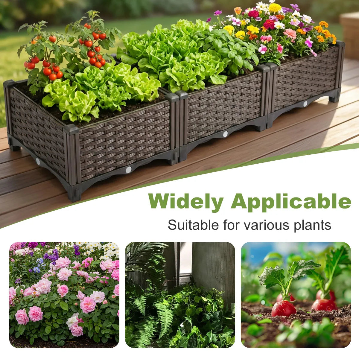 Rectangular Raised Garden Bed Kit Outdoor Plastic Planter Grow Box
