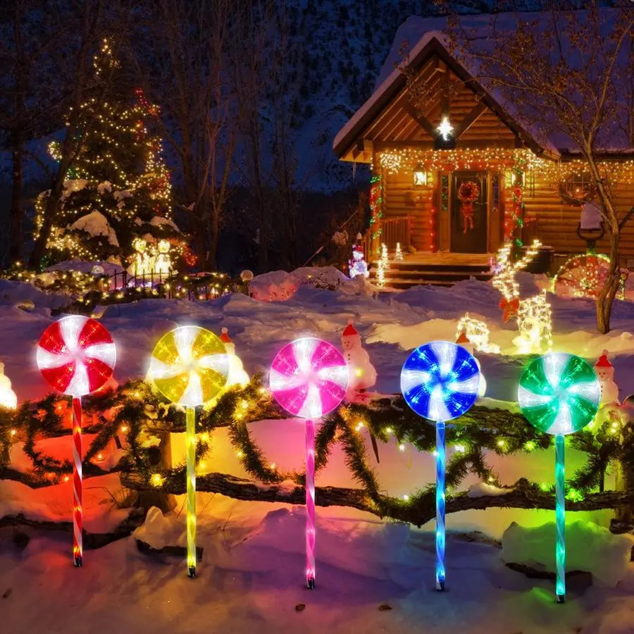 Solar Christmas Pathway Lights Candy Cane Lollipops