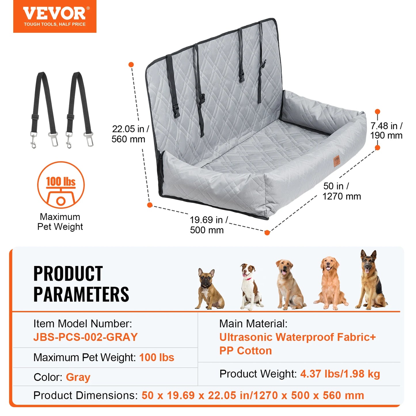 SucceBuy Waterproof Dog Car Seat Booster With Clip-On Leash