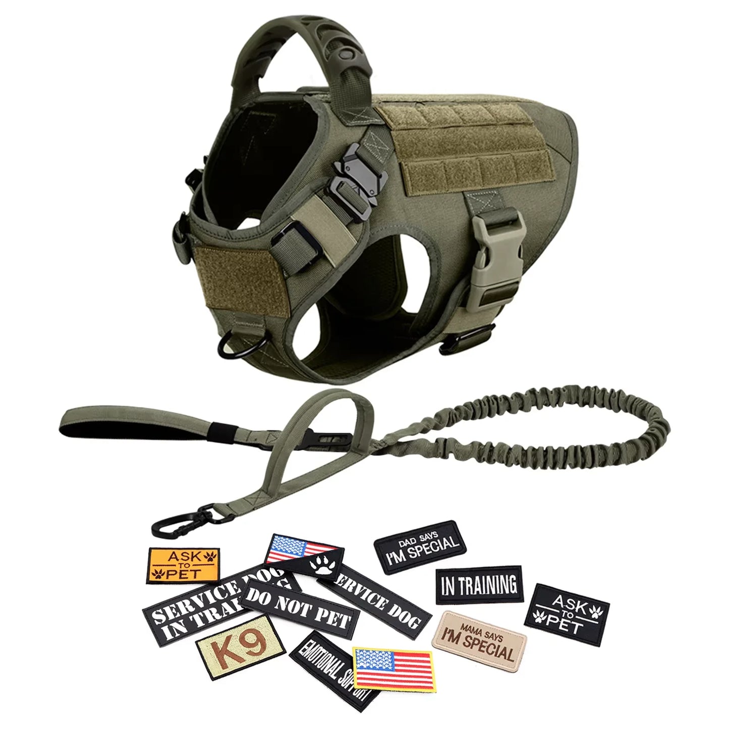 Military Large Dog Harness Vest Set With Patches For Malinois