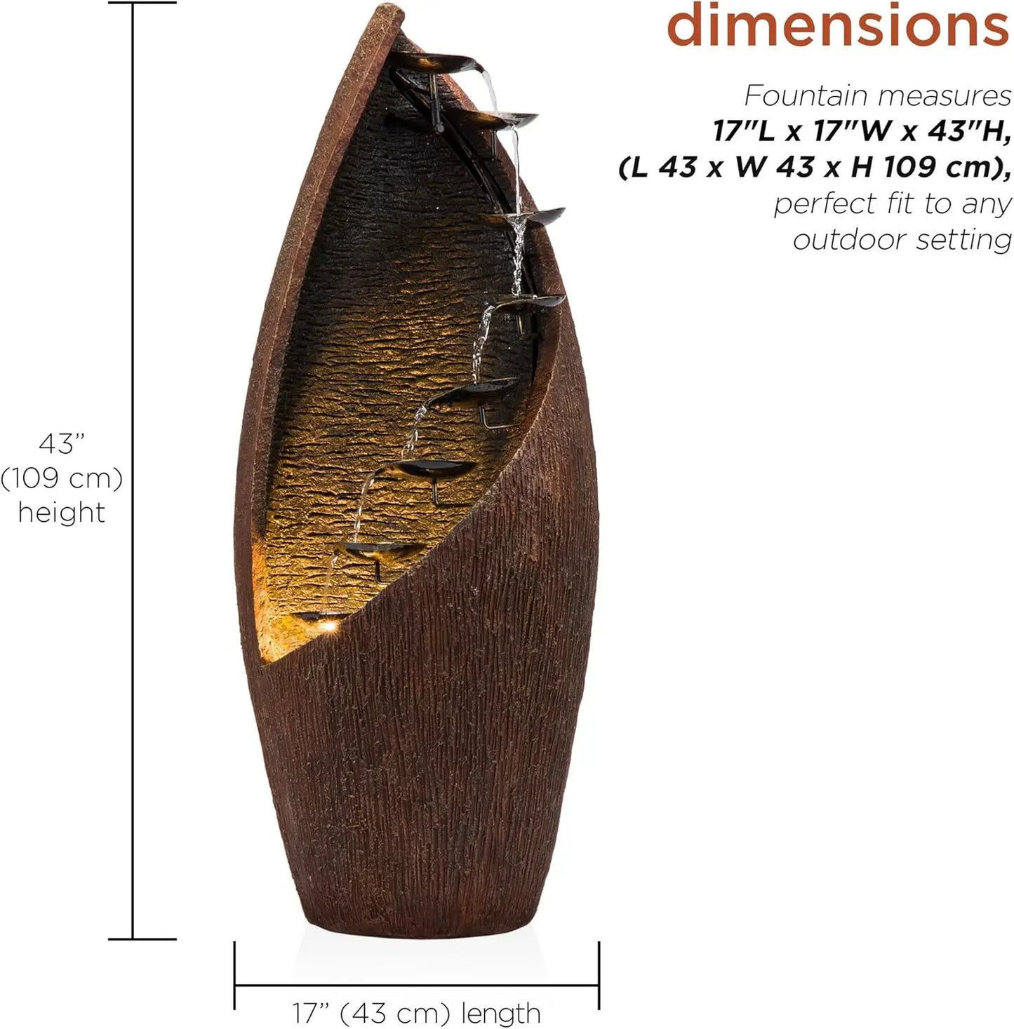 Outdoor Floor Contemporary Tiered Metal Water Fountain With LED Lights