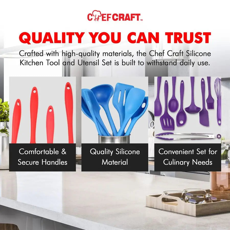 9 Piece Silicone Kitchen Tool And Utensil Set For Cooking