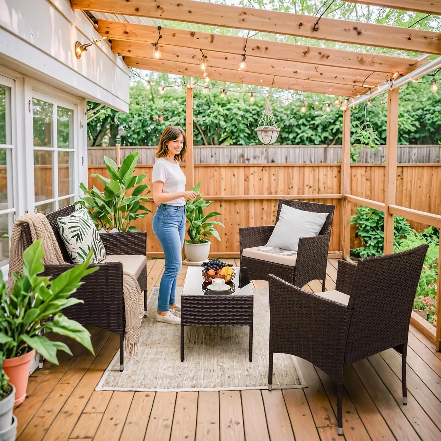 4-Piece Outdoor Patio Furniture Set Rattan Chair Wicker