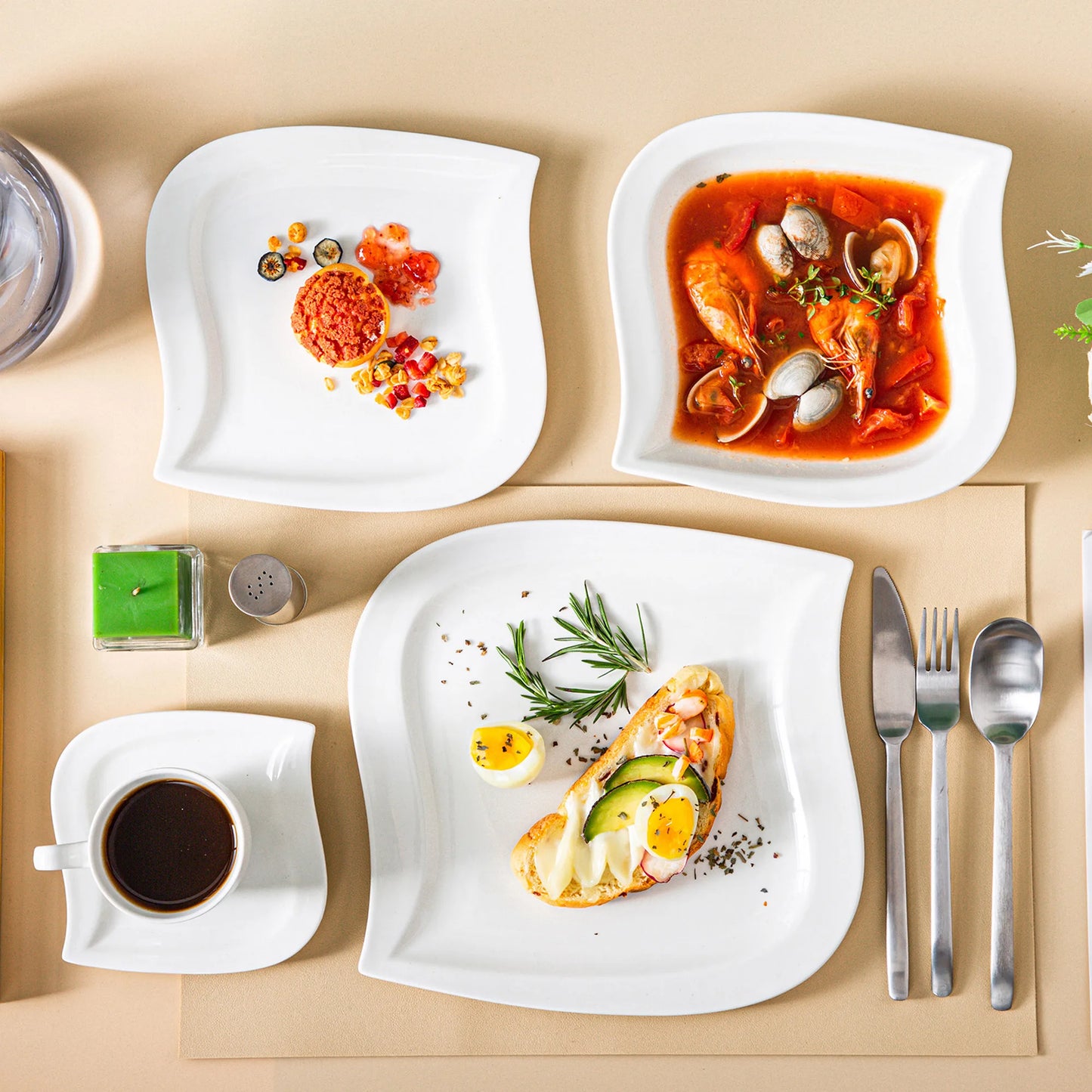 MALACASA Porcelain Dinnerware Set With Cups And Saucers
