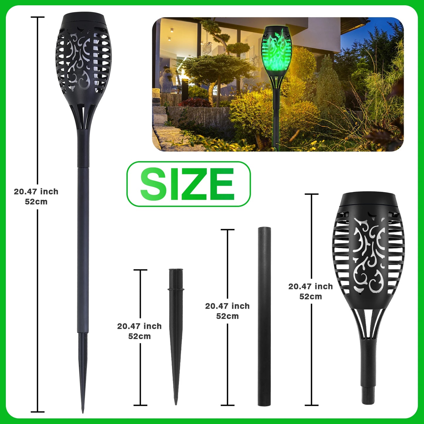 Green Solar Flickering Flame Light Outdoor Waterproof LED Garden Torch