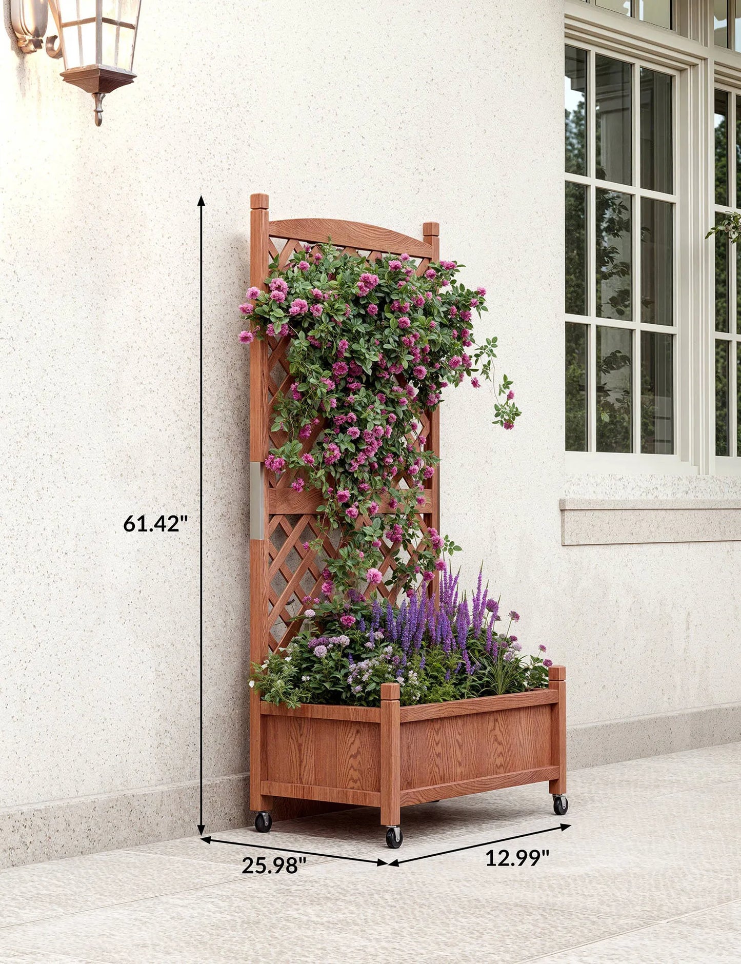 Twister.CK Wood Planter Box With Trellis Wheels Raised Garden Bed