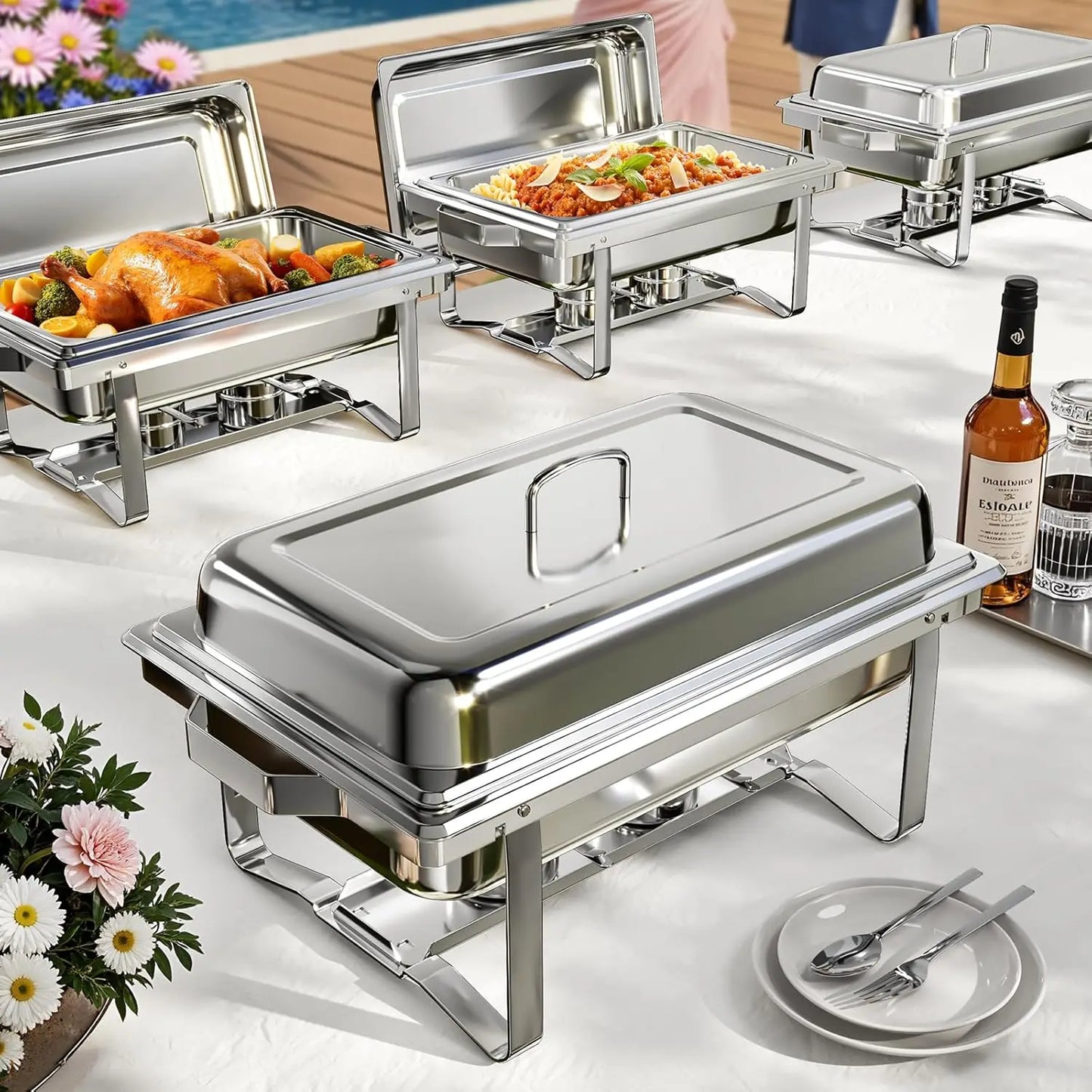Stainless Steel Chafing Dish Buffet Set With Fuel Holders
