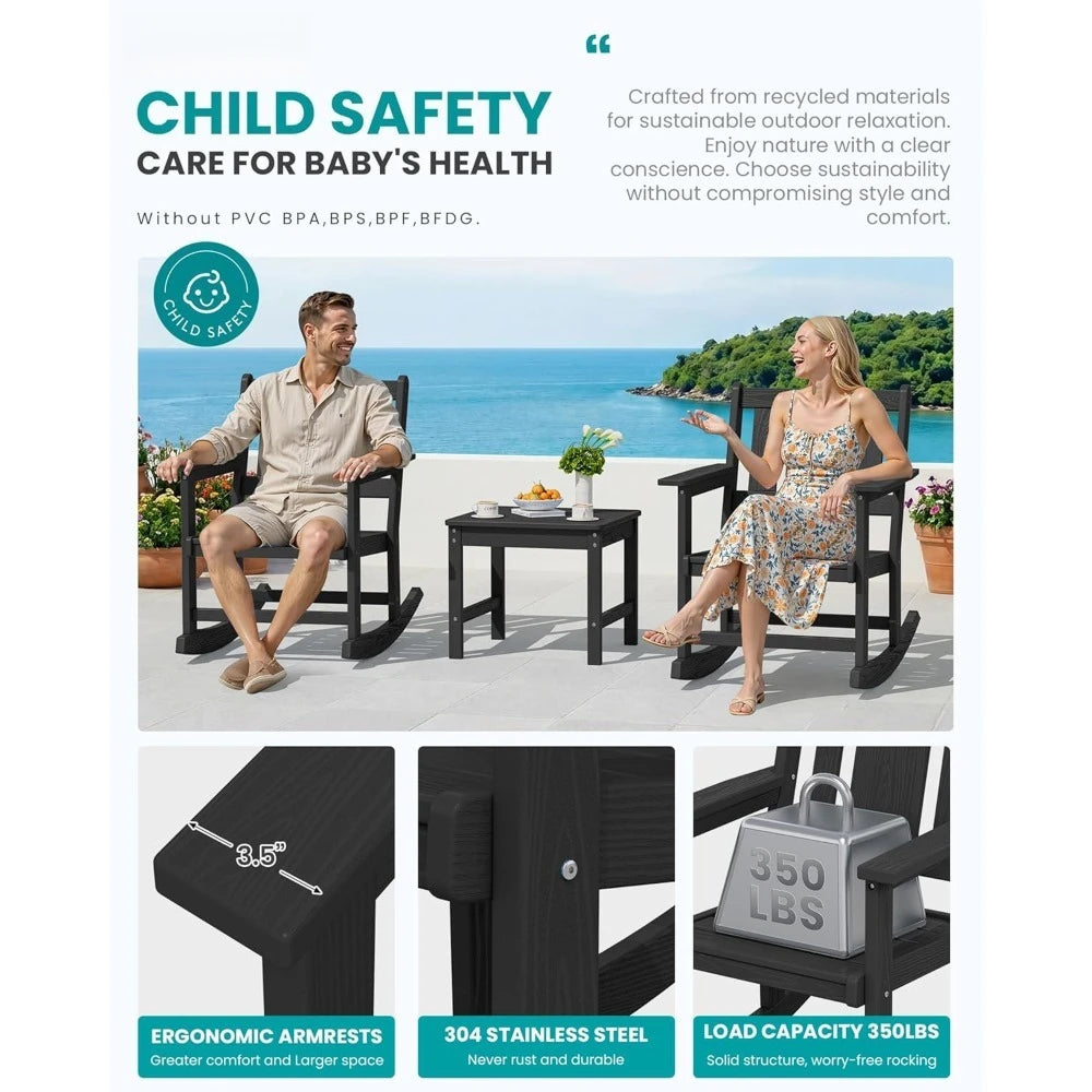 Outdoor Rocking Chair Set of 2 With Side Table Patio