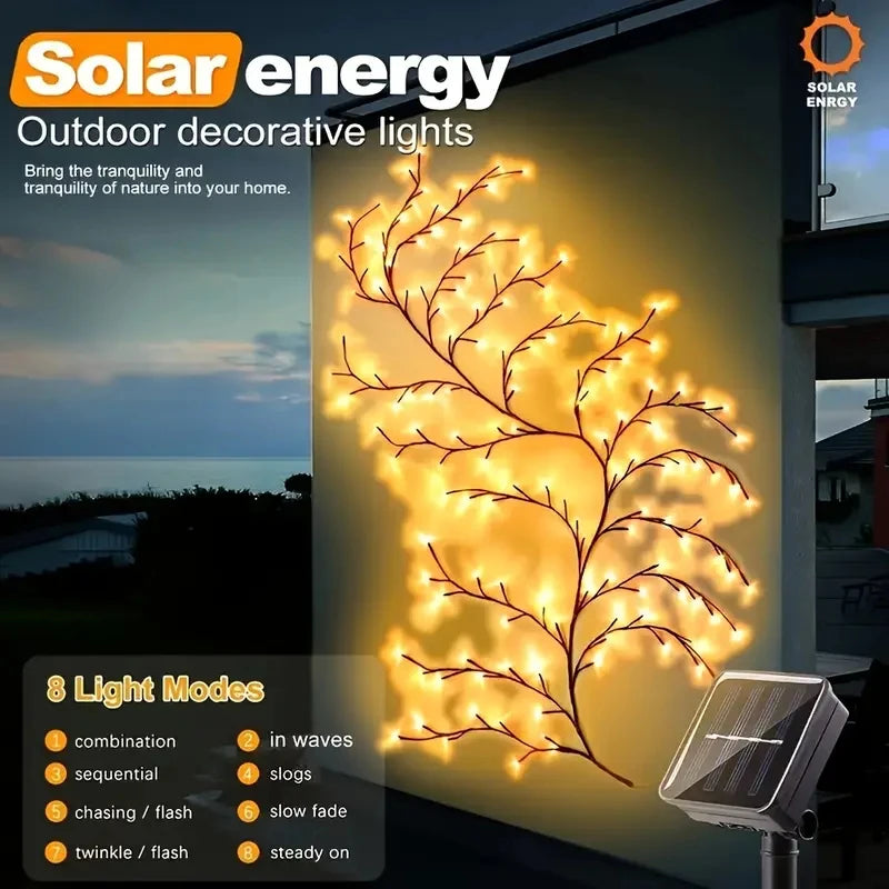A-Convey Solar Willow Vine Light 72LED 8 Modes Outdoor Gardens