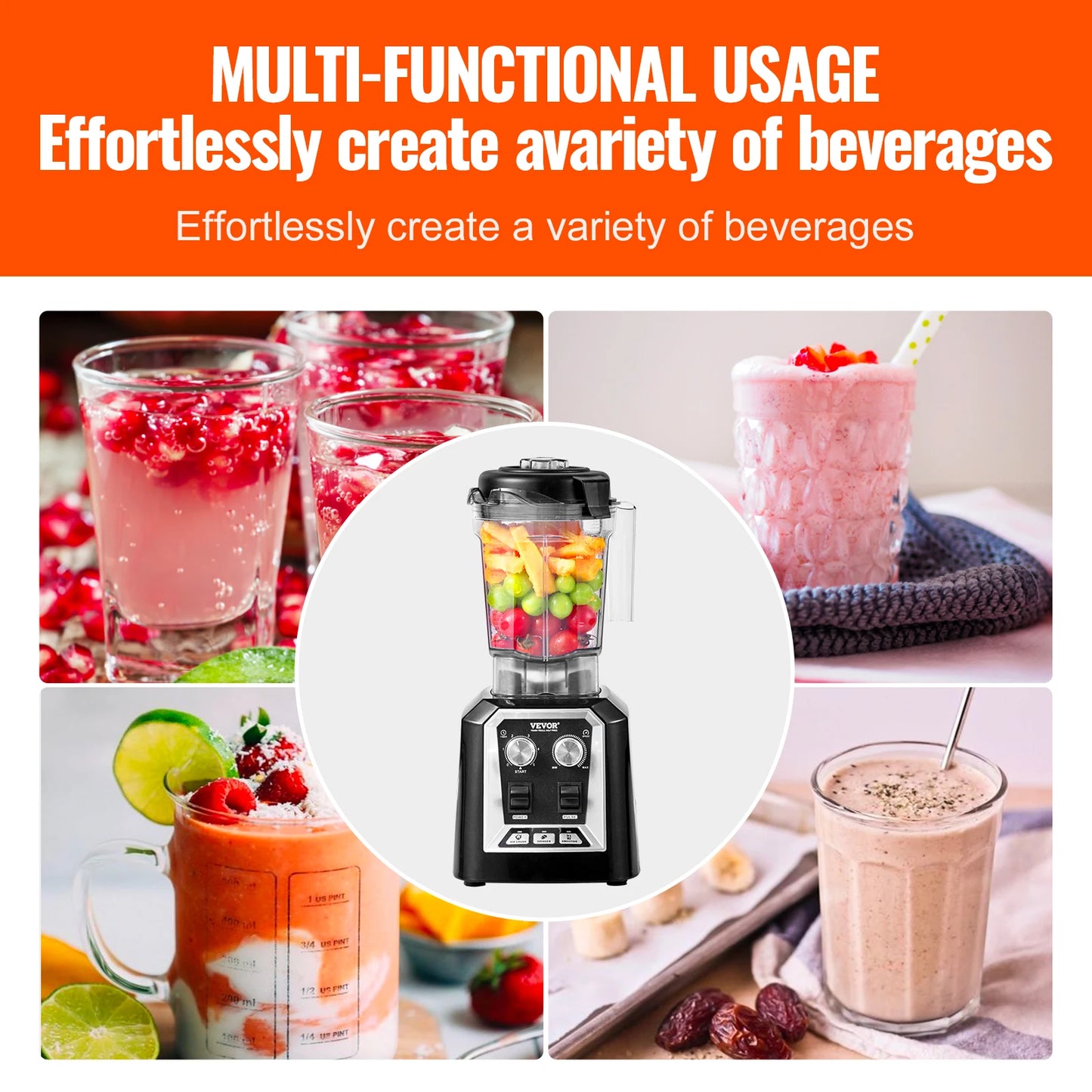 SucceBuy Professional Countertop Blender For Smoothies And Juices