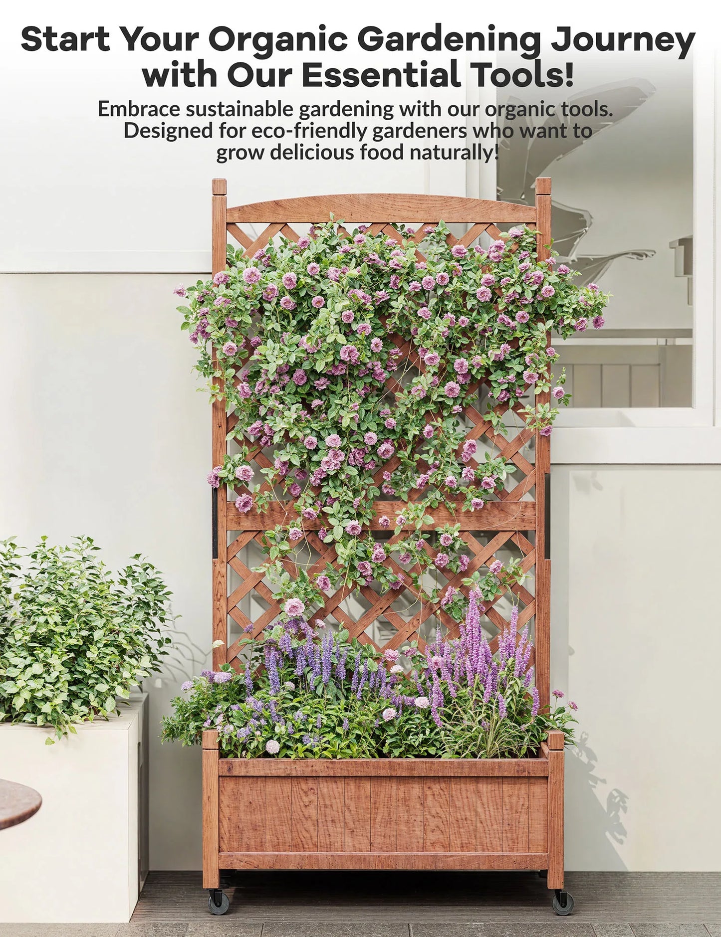 Twister.CK Wood Planter Box With Trellis Wheels Raised Garden Bed