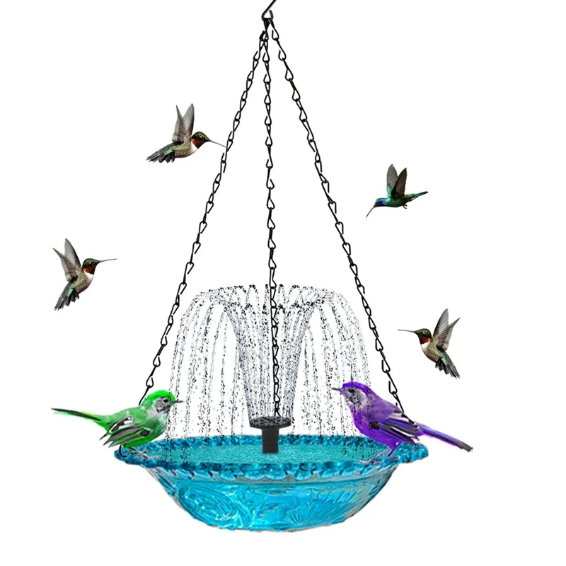 Hanging Bird Bath Fountain And Feeder With Spray Nozzles