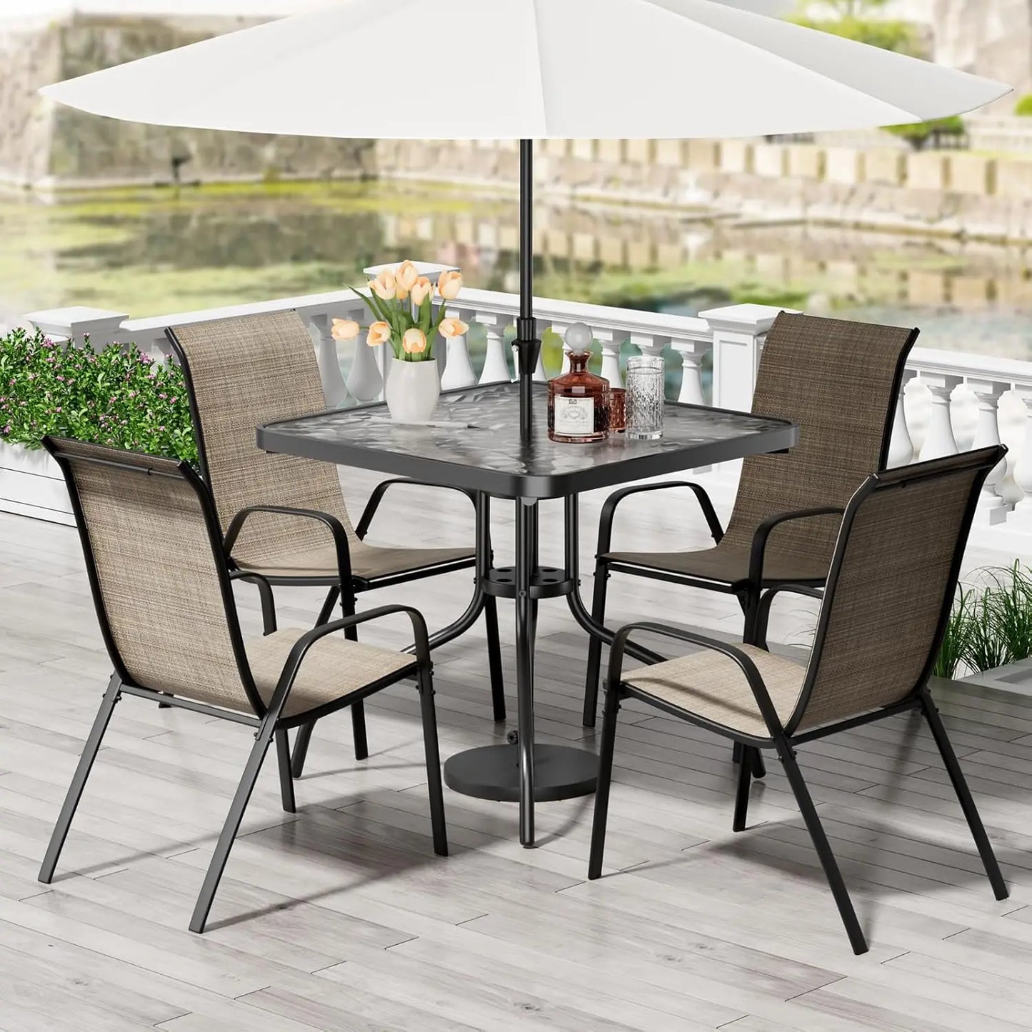 Patio Dining Set With Table And Four Textilene Chairs