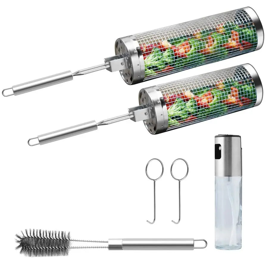 XMSJ Stainless Steel Grill Baskets 2 Pack With Removable Handle