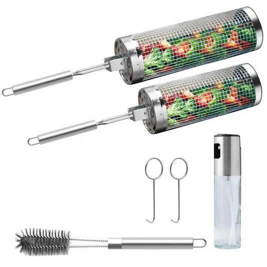XMSJ Stainless Steel Grill Baskets 2 Pack With Removable Handle