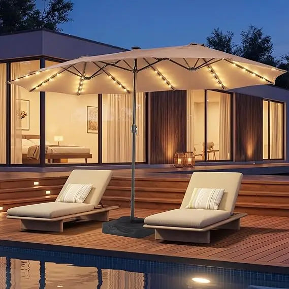 Outdoor Rectangular Patio Umbrella With Crank And Base Included