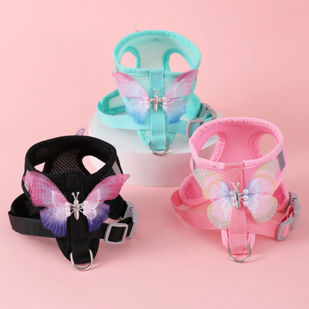 Breathable Cat And Small Dog Harness Set With Butterfly Design