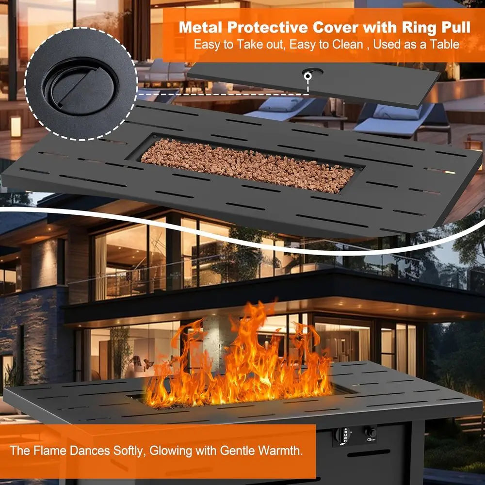 Outdoor Rectangle Propane Fire Pit Table With Cover 50K BTU