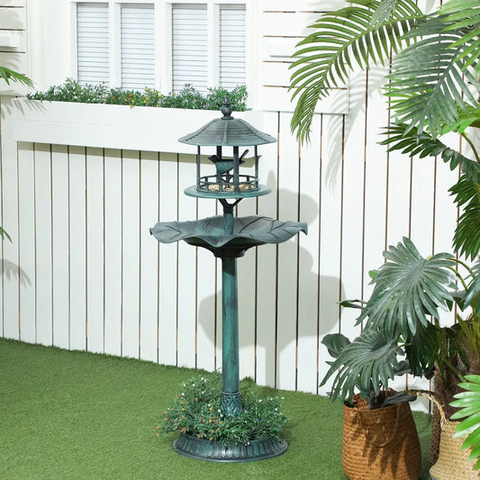 Outdoor Pedestal Bird Bath Garden Decor Feeder Planter Resin Freestanding