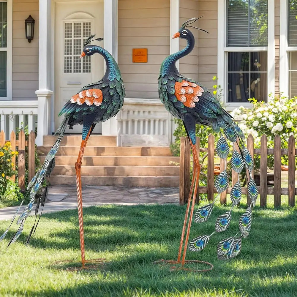 Extra Large Metal Peacock Garden Statue With Stable Ground Stakes