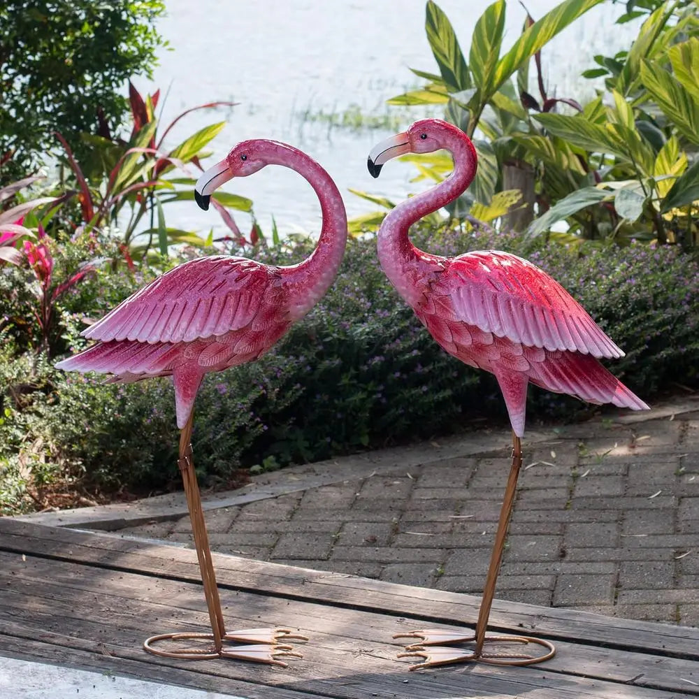 Outdoor Flamingo Garden Statue Metal Yard Art for Home Patio