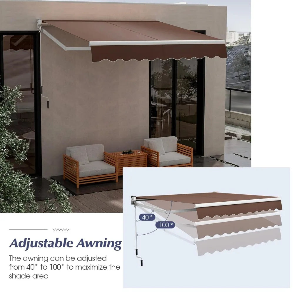 Retractable Patio Awning With Manual Crank And Durable Metal Frame
