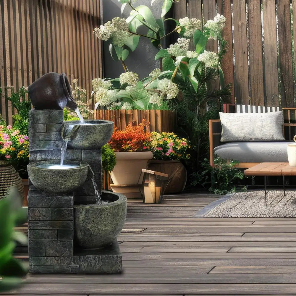 Rockery Waterfall Fountain With LED Light For Garden Patio